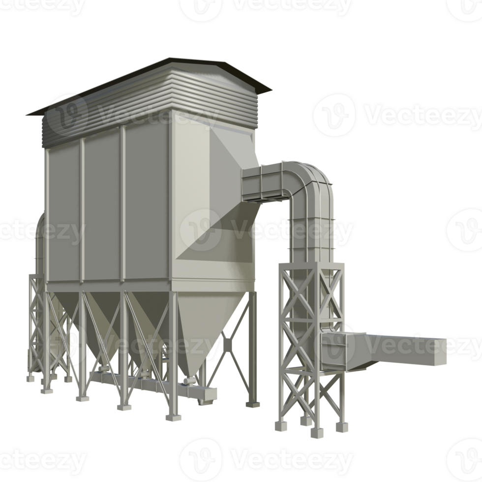 3D illustration of industrial building in transparent png