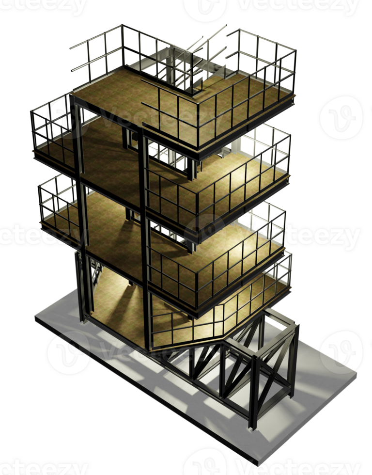 3D illustration of industrial building in transparent png