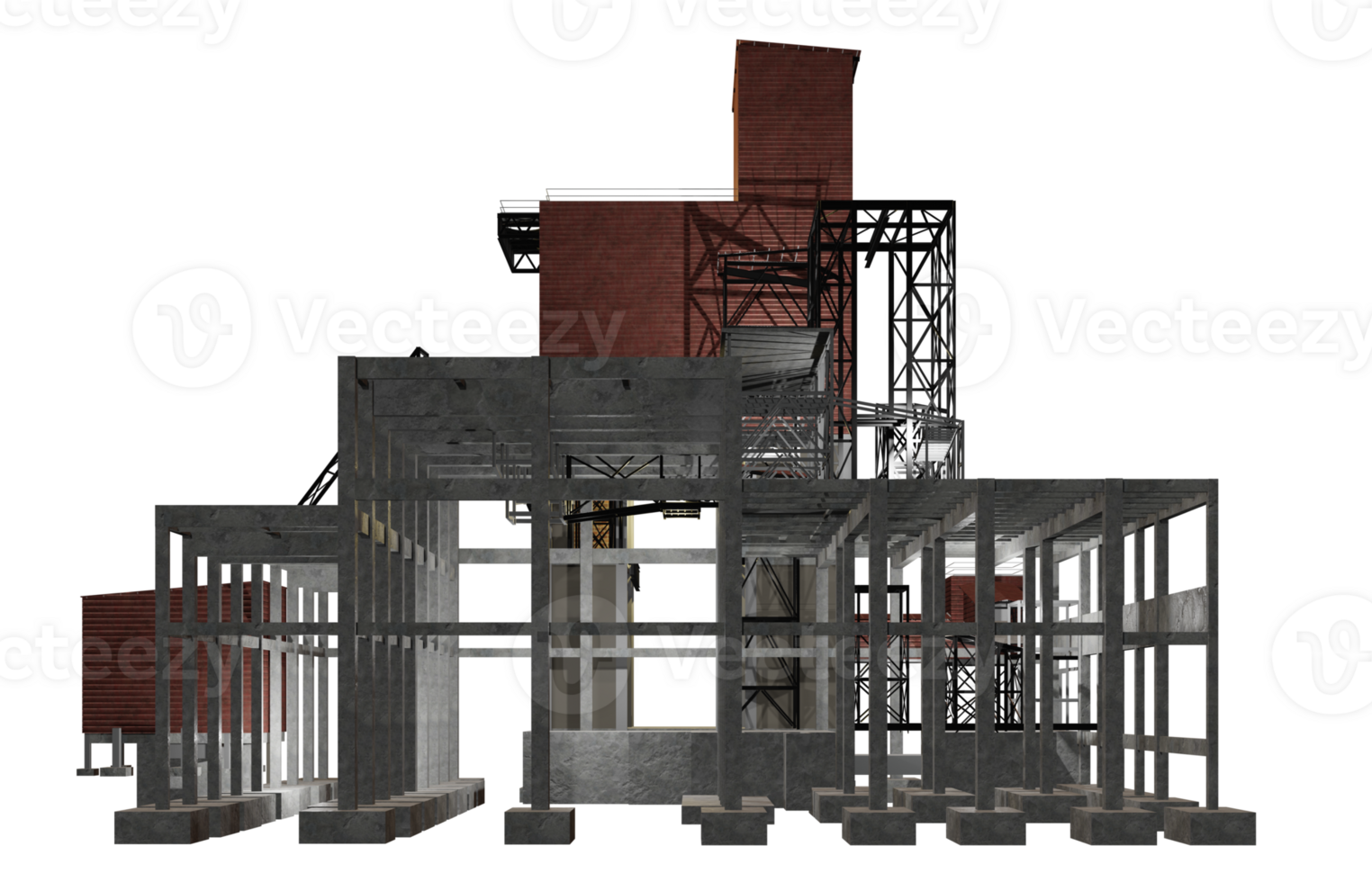 3D illustration of industrial building in transparent 24501518 PNG