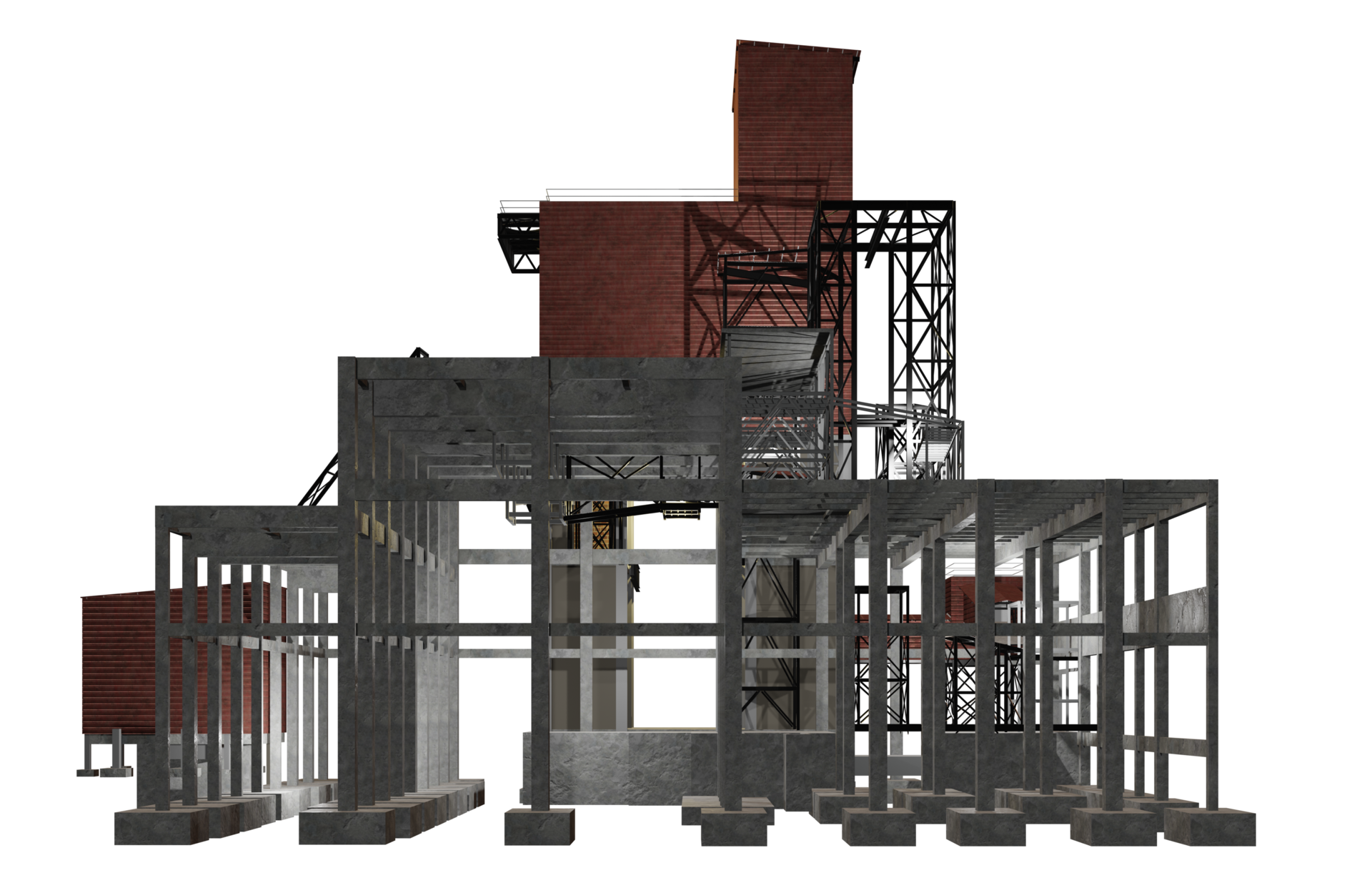 3D illustration of industrial building in transparent 24501518 PNG