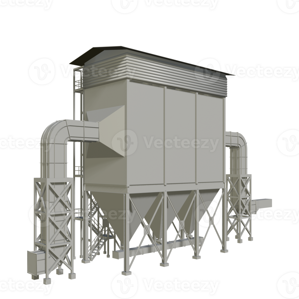 3D illustration of industrial building in transparent png