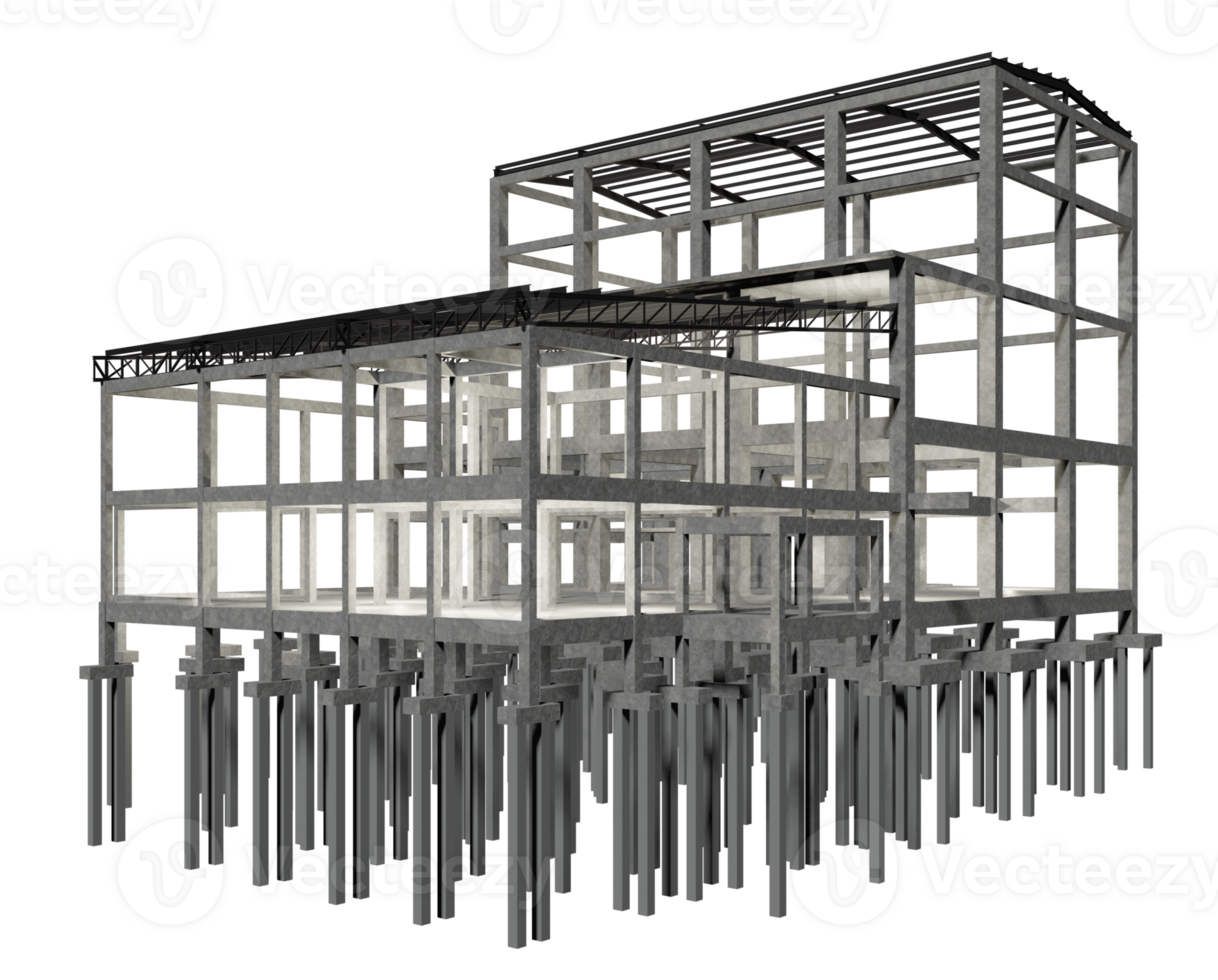 3D illustration of industrial building in transparent png