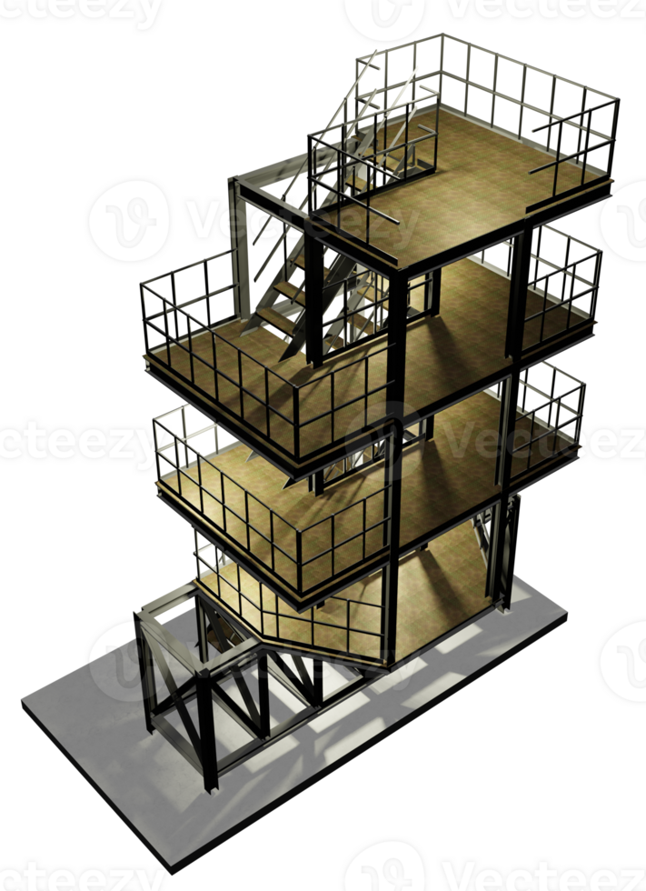 3D illustration of industrial building in transparent png
