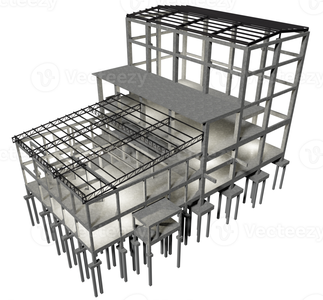 3D illustration of industrial building in transparent png