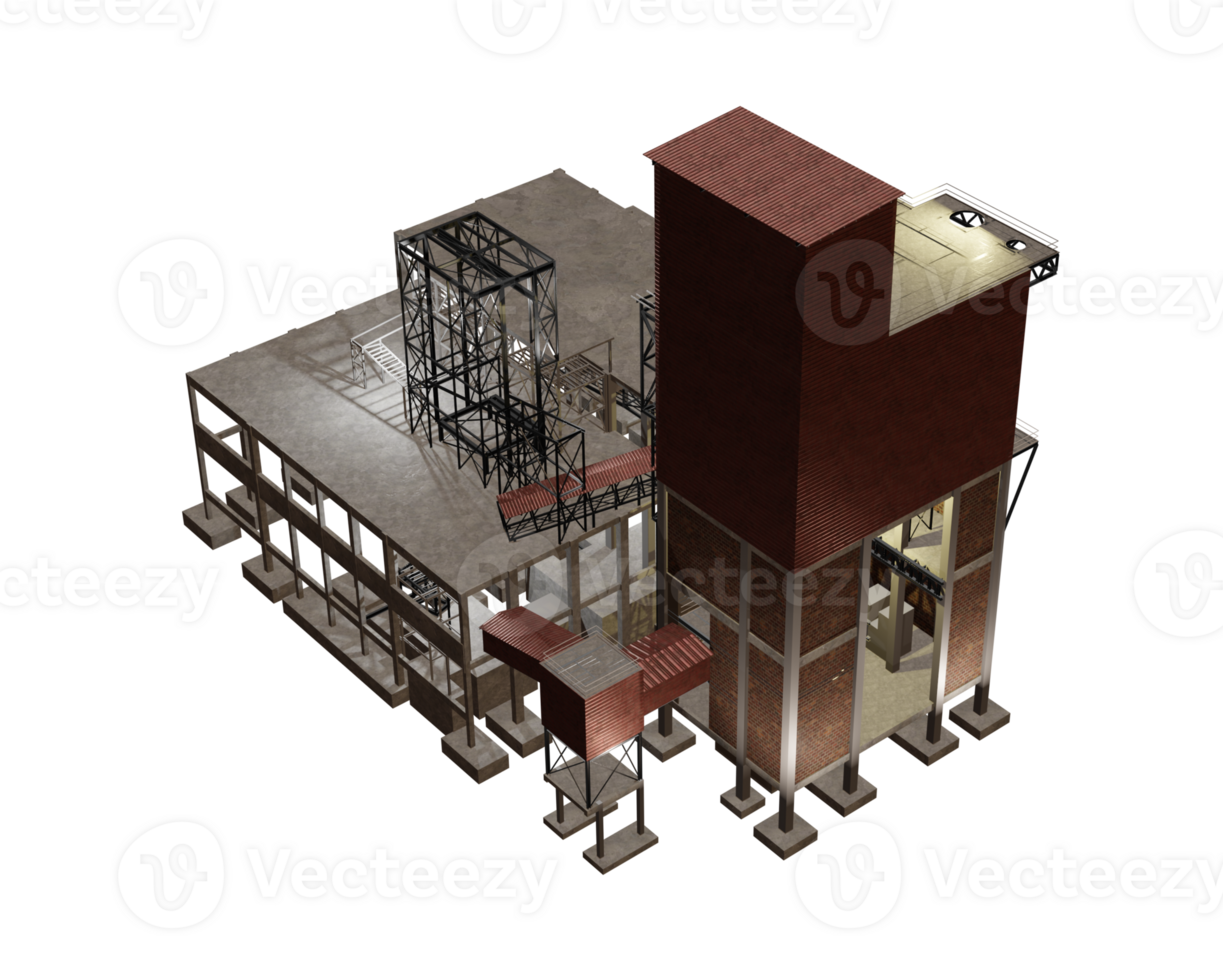 3d illustration av industriell byggnad i transparent png