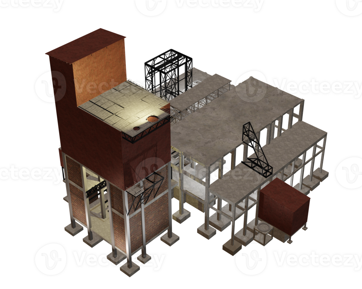 3D illustration of industrial building in transparent png