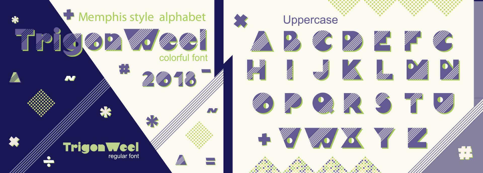 memphis estilo decorativo alfabeto, tipo de letra popular Arte fuente para eslogan gráfico imprimir, hipster moda, geométrico patrón, Clásico póster vector