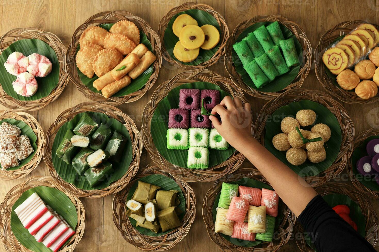 Various Colorful Jajan Pasar, Traditional Indonesian Snack. photo