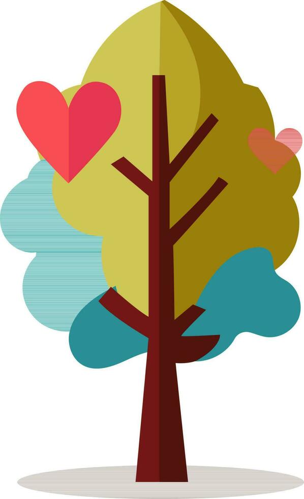 Abstract Tree With Heart Icon In Flat Style. vector