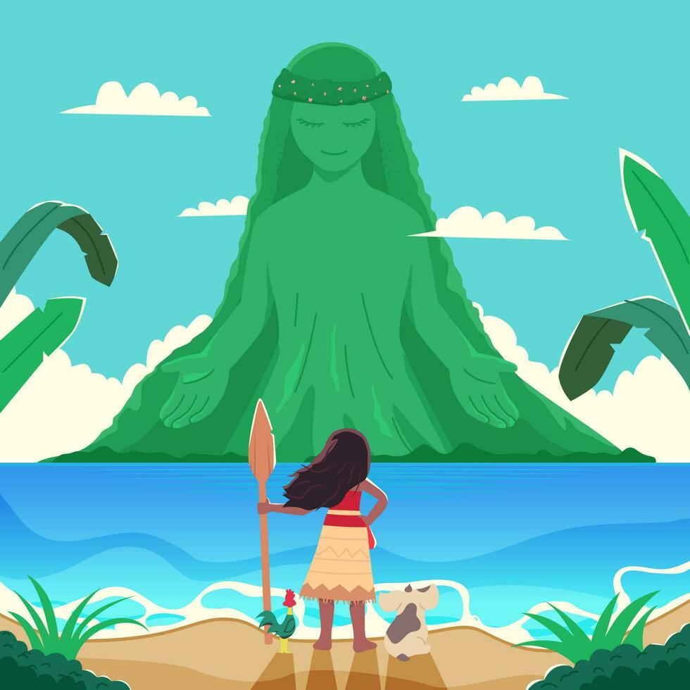 Girl Standing In Front Of A Big Living Island vector