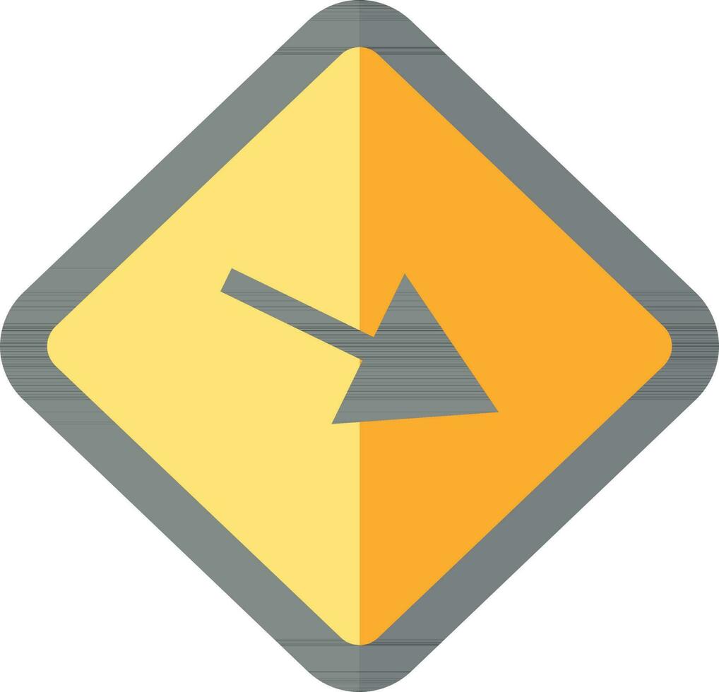 Down Diagonal Right Arrow Traffic Sign Icon In Black And Yellow Color. vector