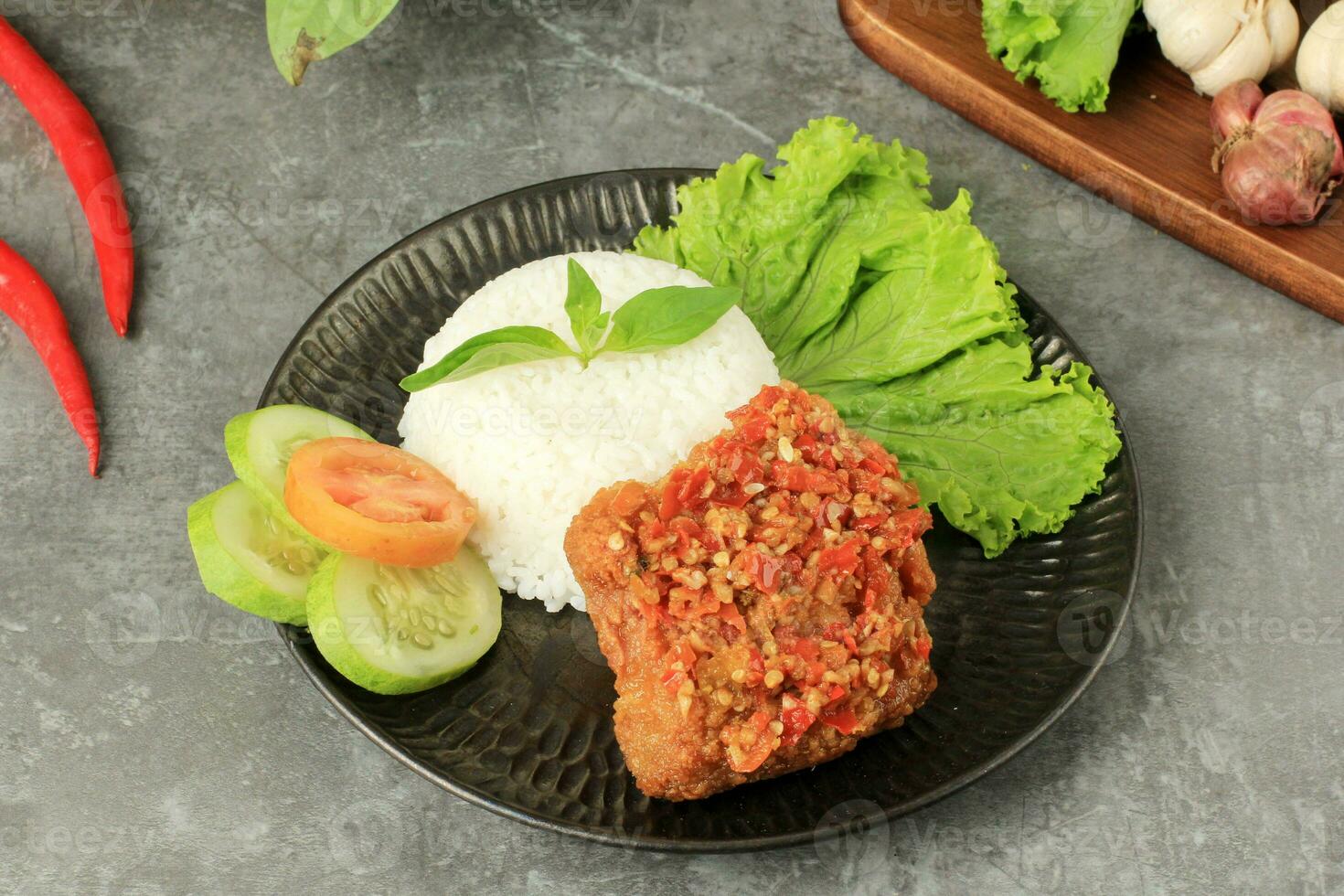 Ayam Geprek is Popular Street Food in Indonesia photo