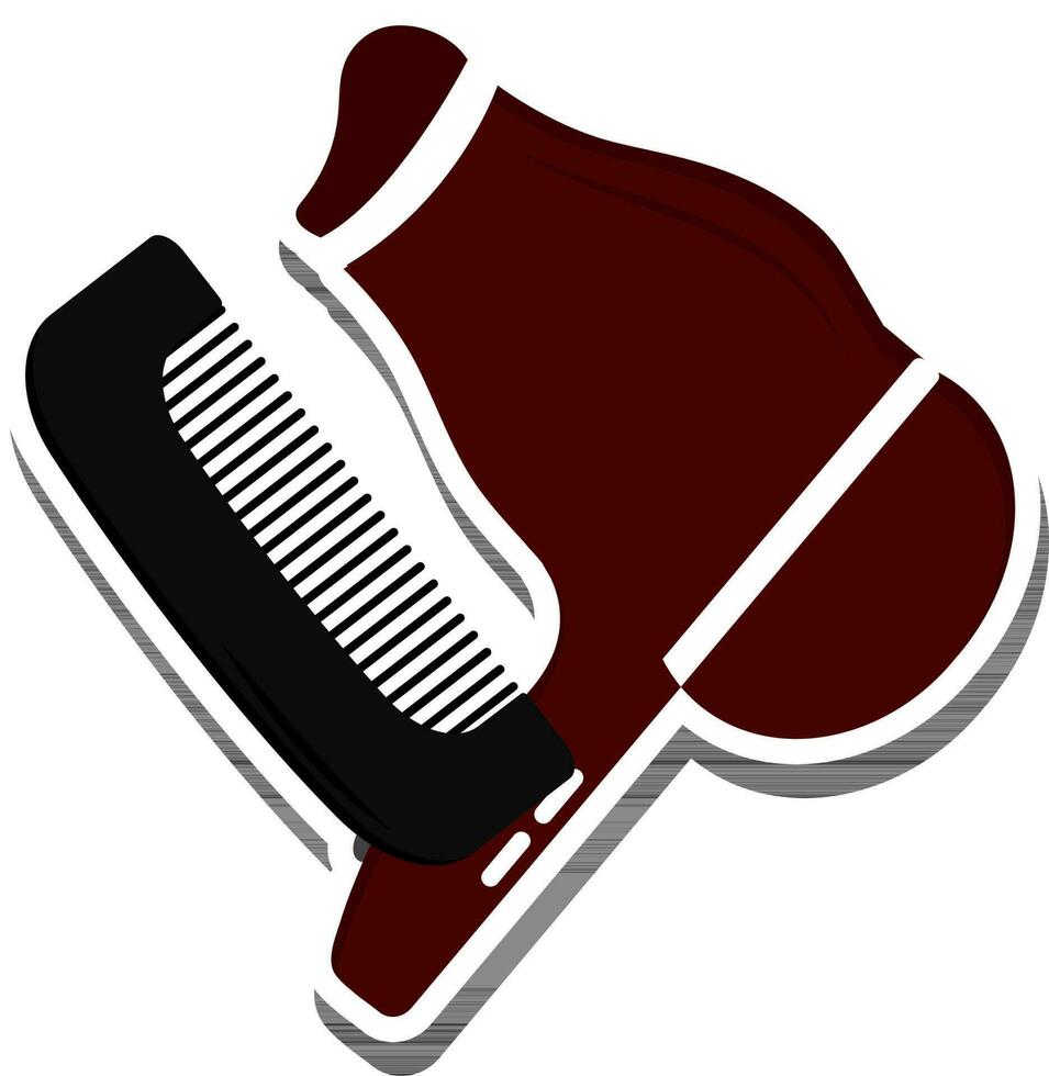 Hair Dryer With Comb Icon In Black And Brown Color. vector