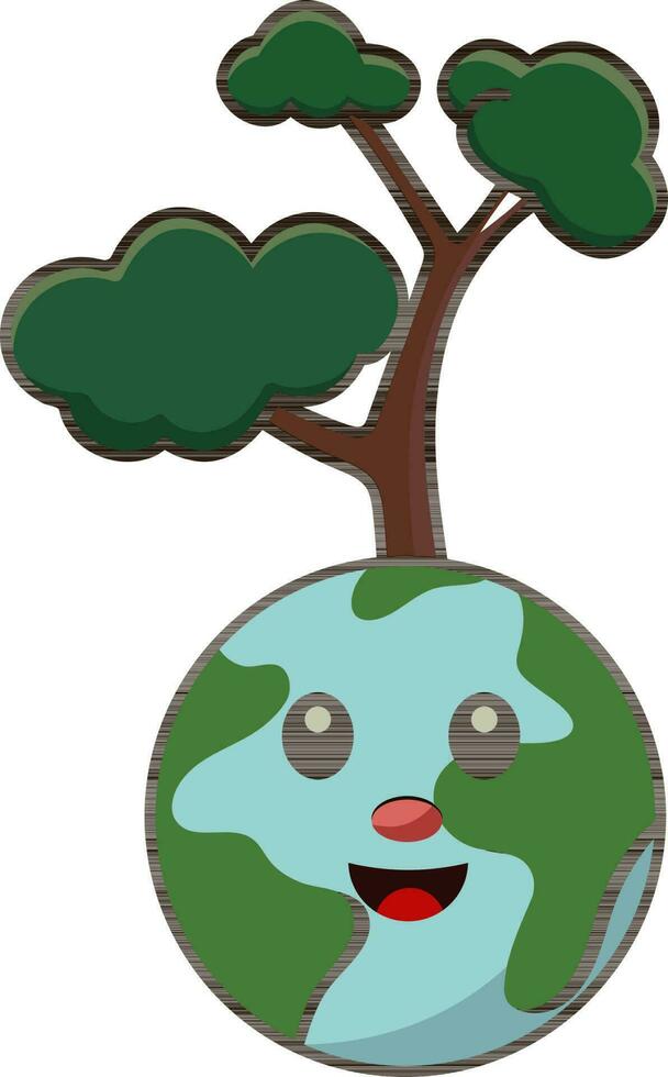 Happy Tree Earth Cartoon Icon In Flat Style. vector