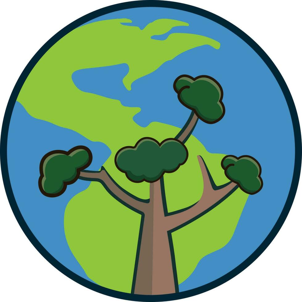 plano estilo árbol con tierra globo icono. vector