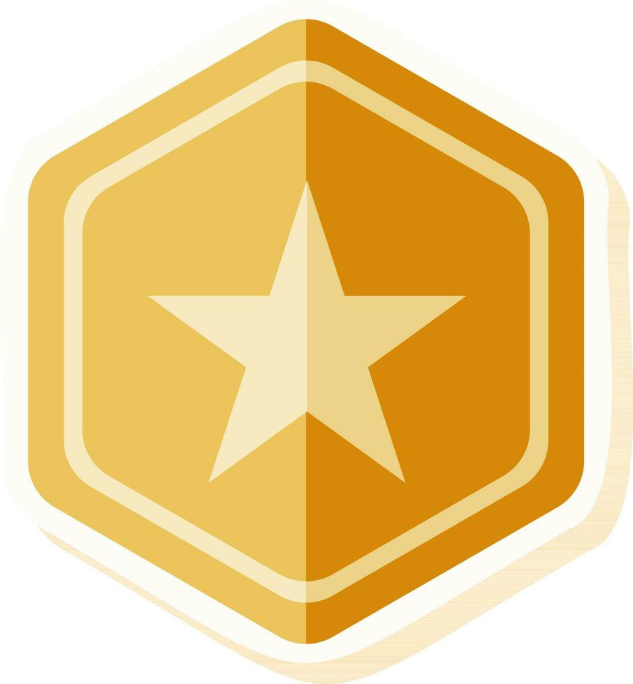 Golden Star Inside Hexagon Badge Icon In Sticker Style. vector