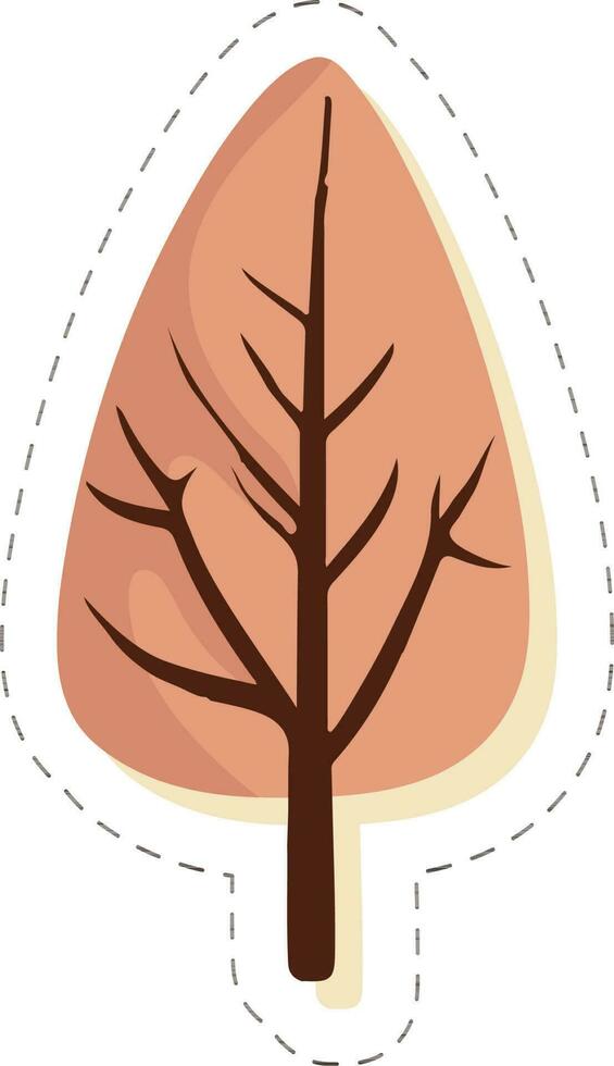 Peach And Brown Tree Or Leaf Element In Sticker Style. vector