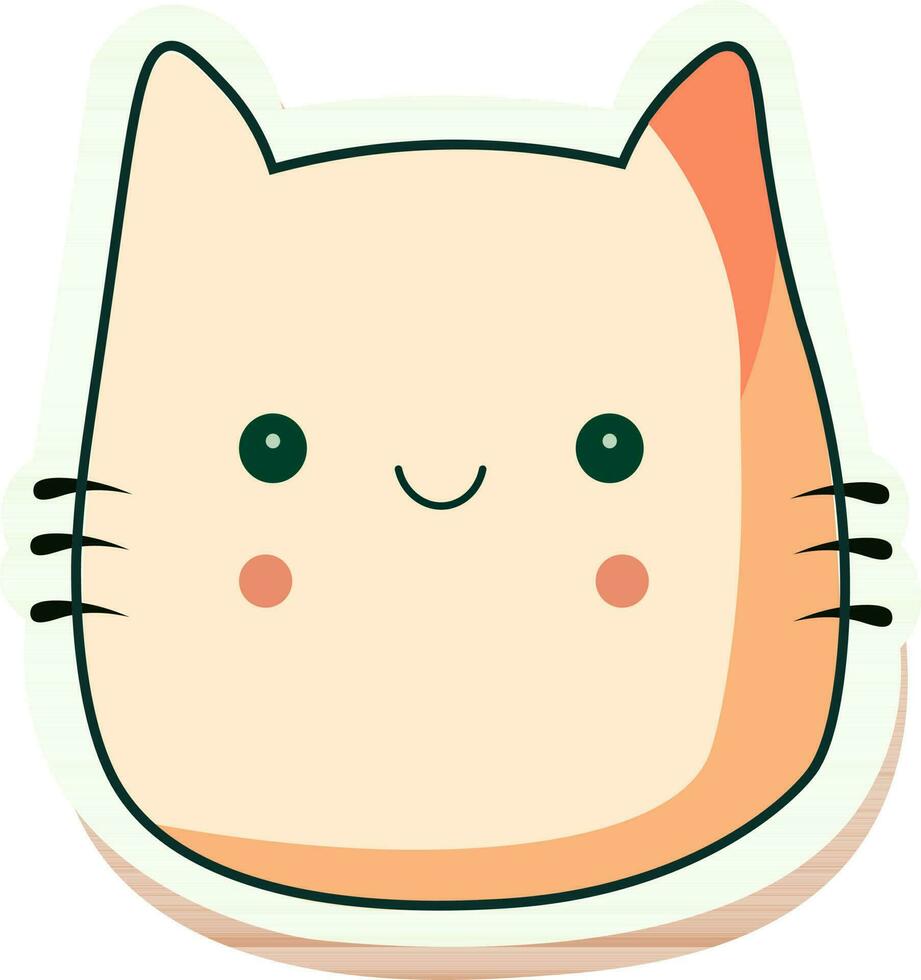 Isolated Peach Cartoon Cat Face In Sticker Or Label Style. vector