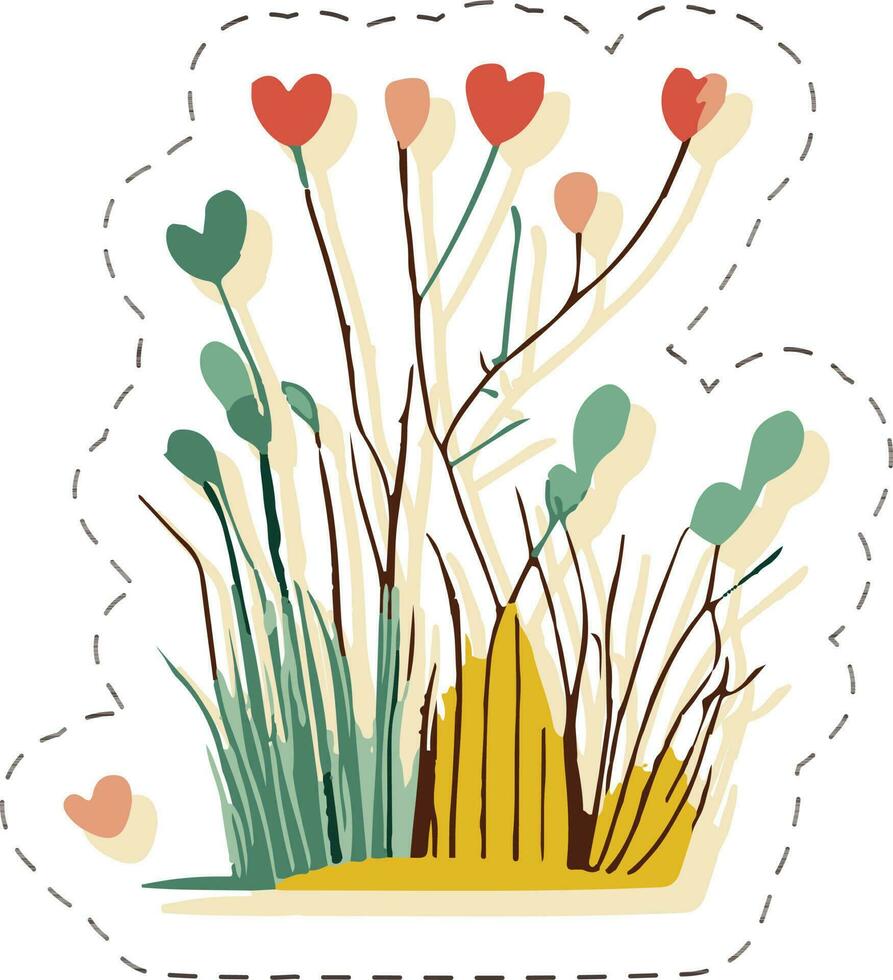 Sticker Style Heart Plant Element. vector