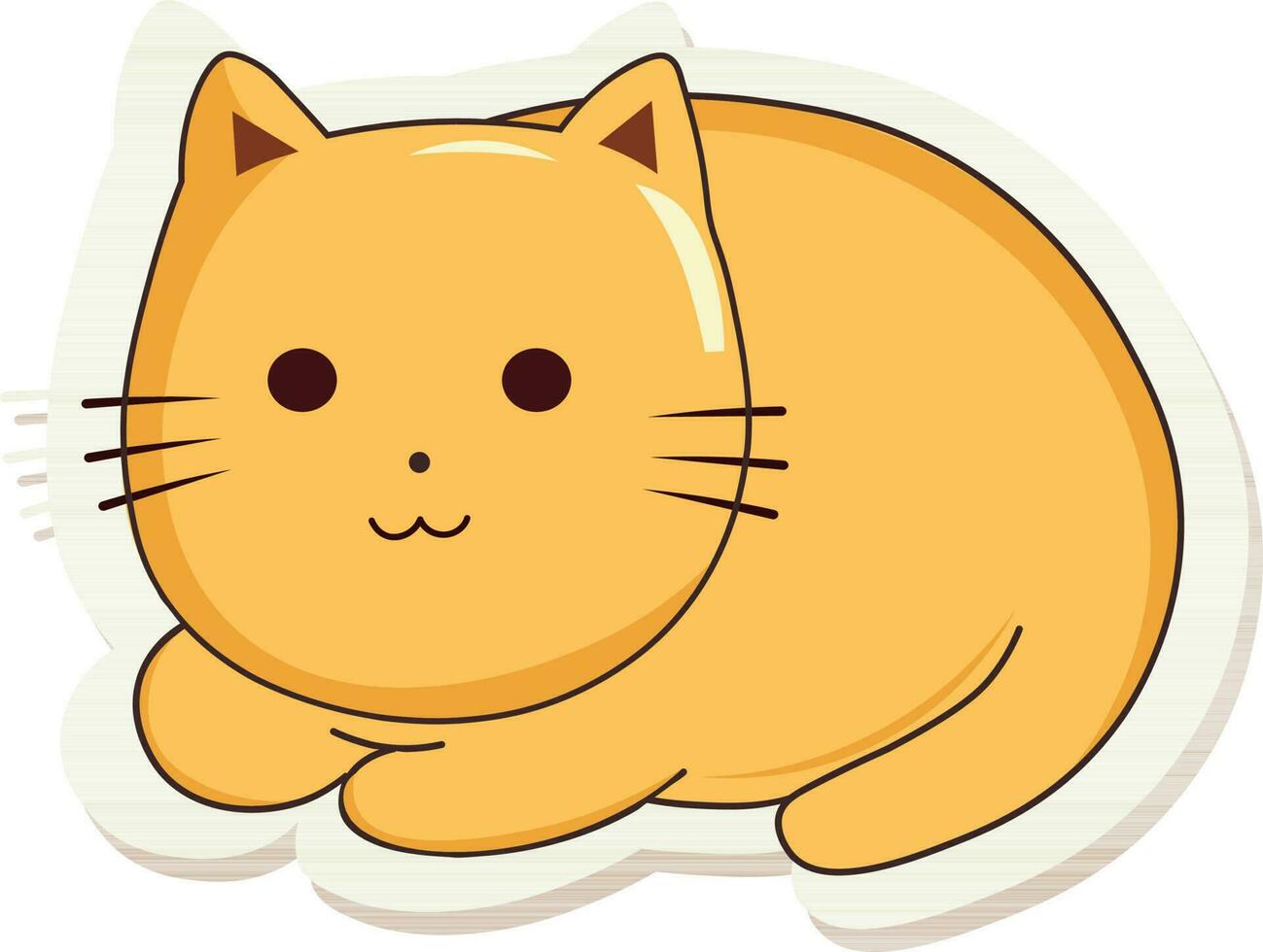 Yellow Cute Cat Laying Down In Sticker Style. vector