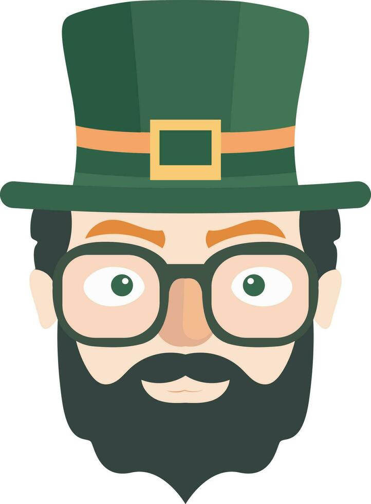 Beard Leprechaun Man Face Wearing Eye Glasses Icon. vector
