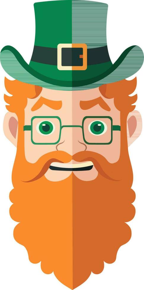 Orange Beard Leprechaun Man Face Wearing Glasses And Hat Flat Icon. vector