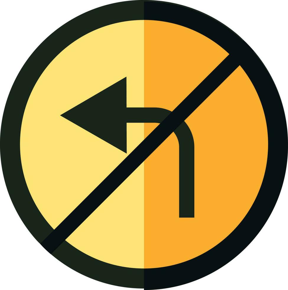 Yellow And Black No Left Turn Icon In Flat Style. vector