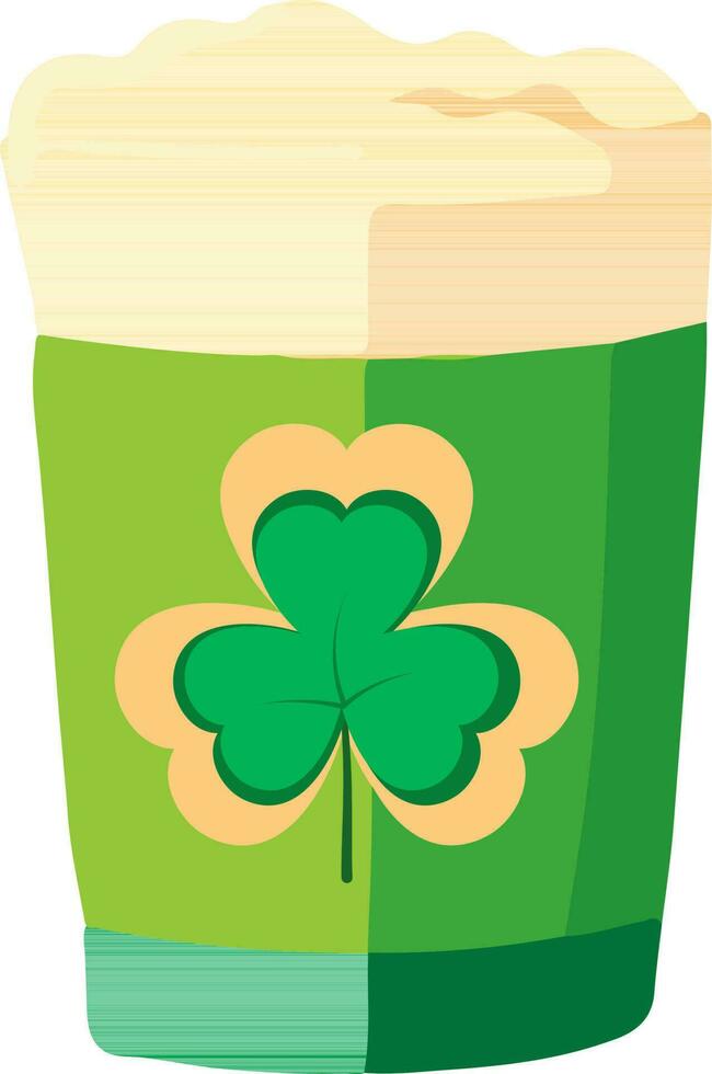 Foam Drink Glass With Clover Leaf Icon In Flat Style. vector