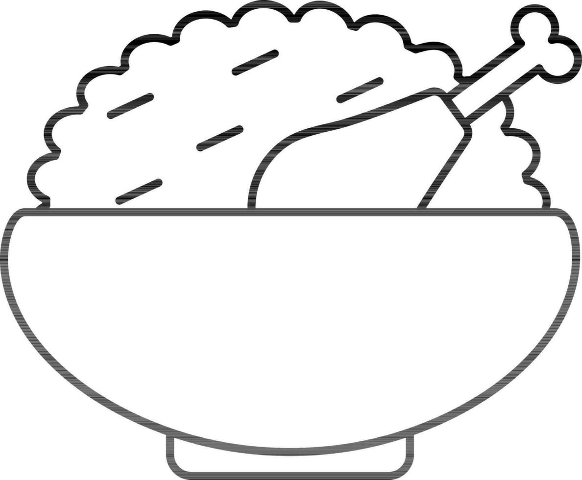 Non Veg Biryani Bowl Icon In Black Outline. vector