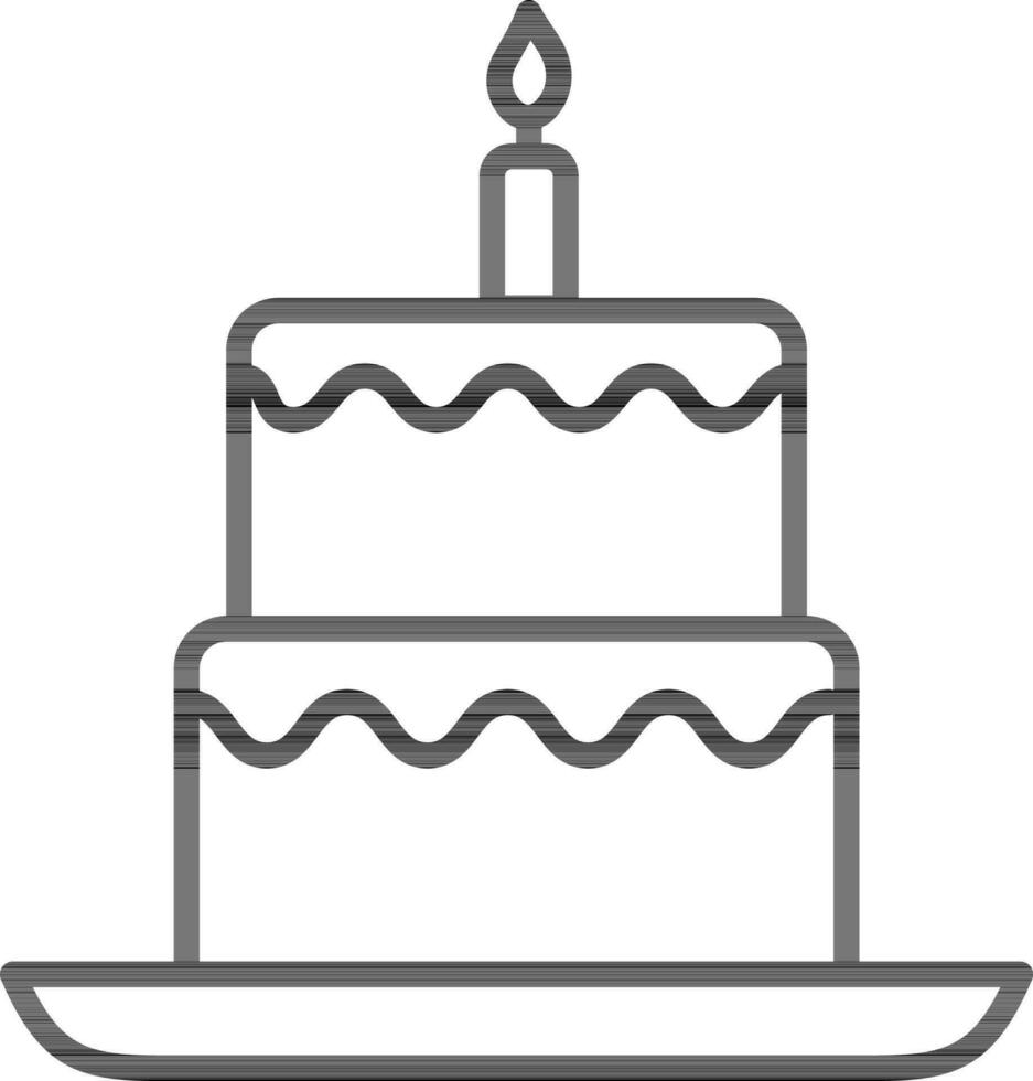 Two Layer Cake With Burning Candle Icon In Linear Style. vector