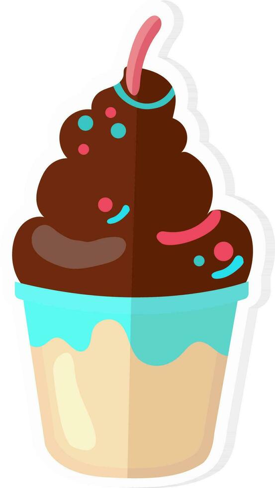 Soft Serve Ice Cream Cup Icon In Sticker Style. vector