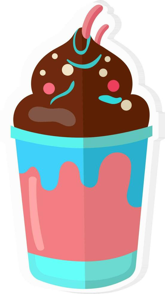 Isolated Ice Cream Cup Icon In Sticker Style. vector