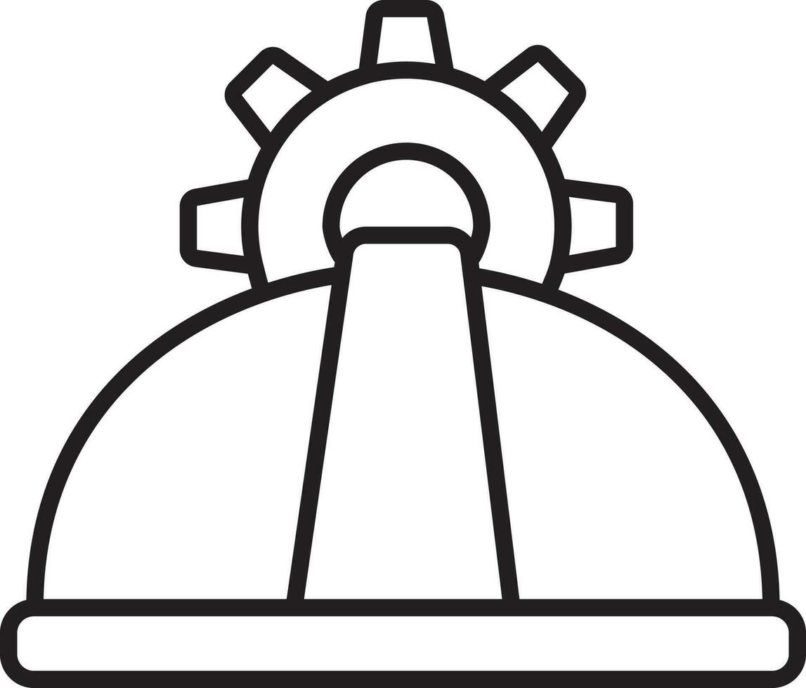 Isolated Civil Engineering Cap With Cogwheel Icon In Black Outline Style. vector