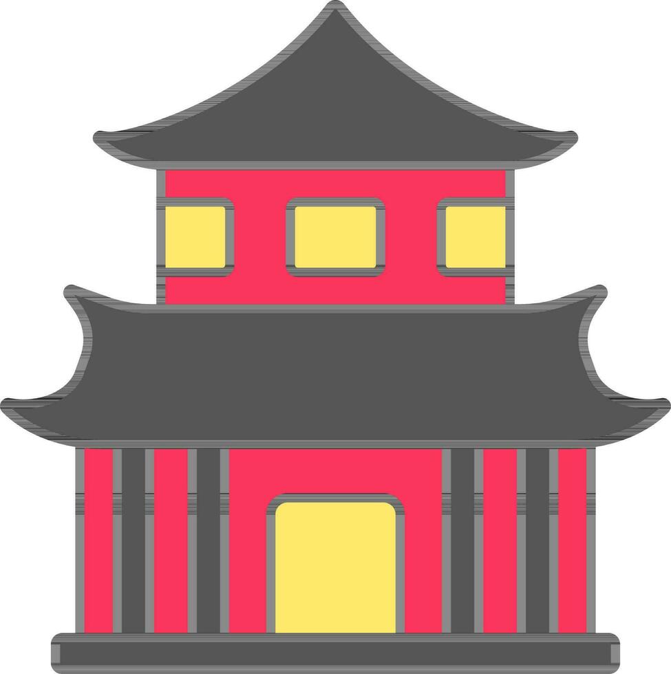 vistoso chino edificio icono en plano estilo. vector