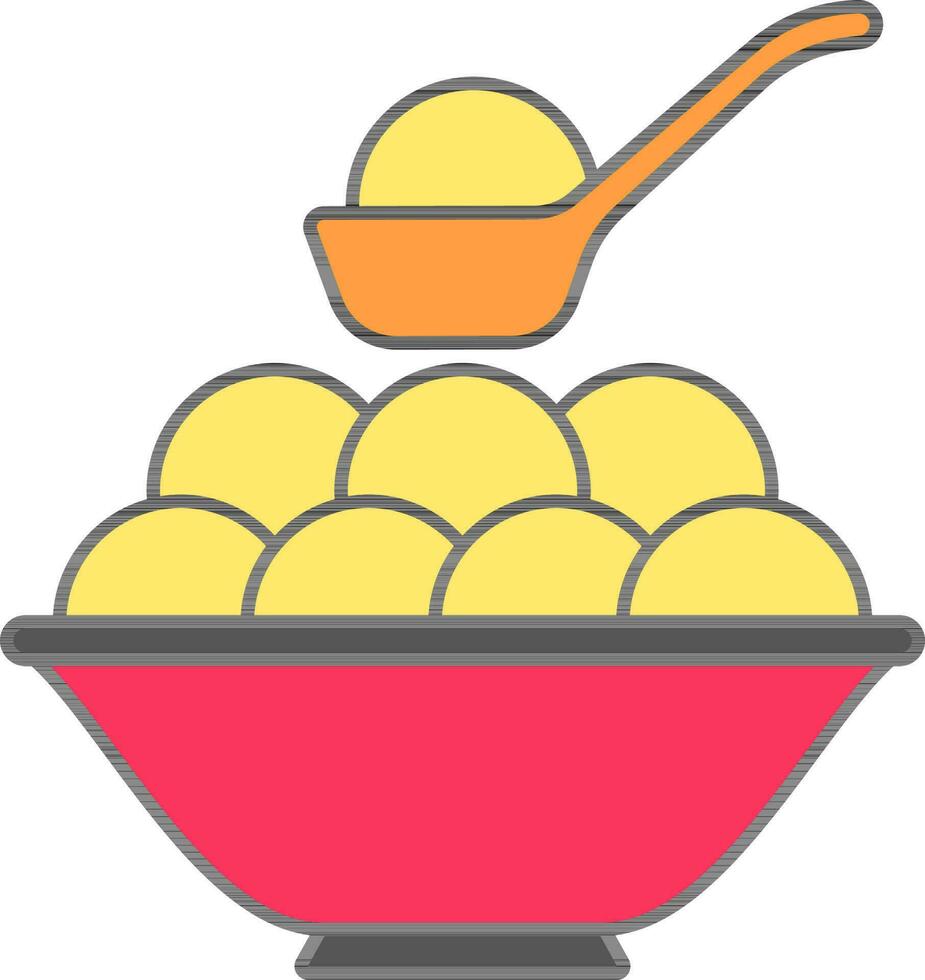 Tangyuan Holding Spoon With Bowl Icon In Flat Style. vector