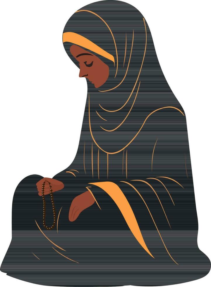 joven musulmán mujer personaje participación tasbih en sentado pose. vector
