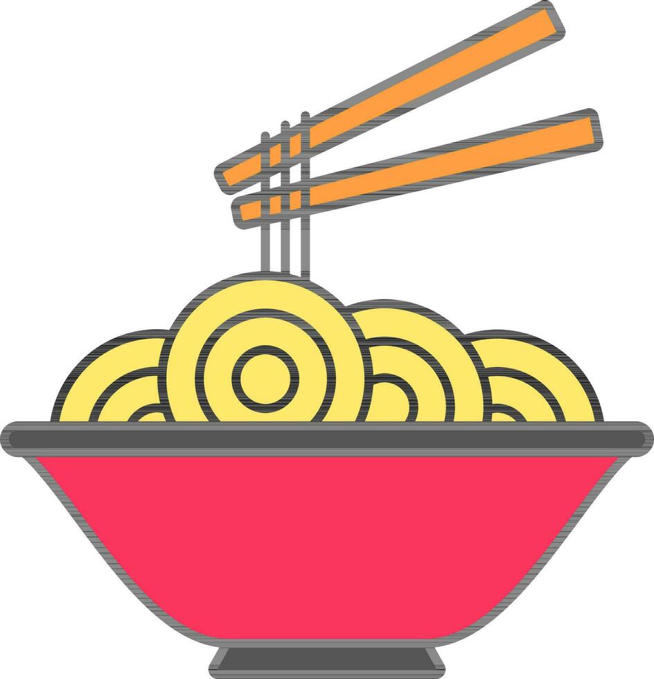 Noodles Holding Chopsticks With Bowl Flat Icon. vector