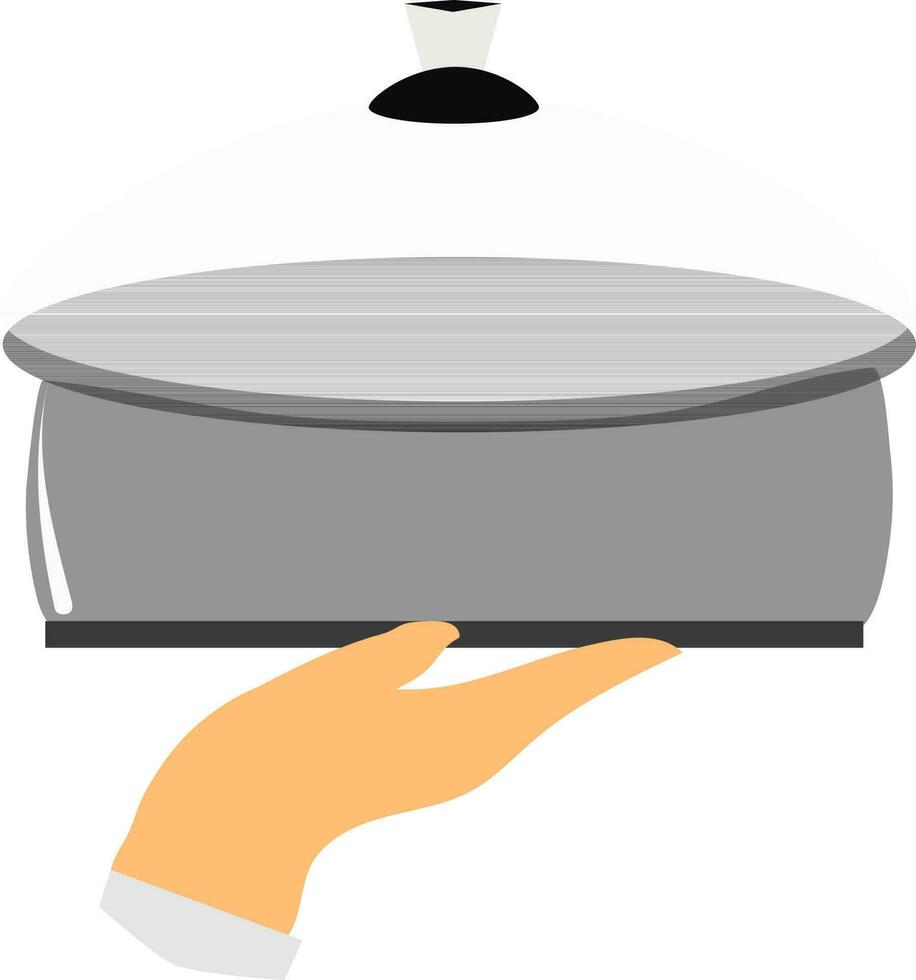 Hand holding serving tray. vector