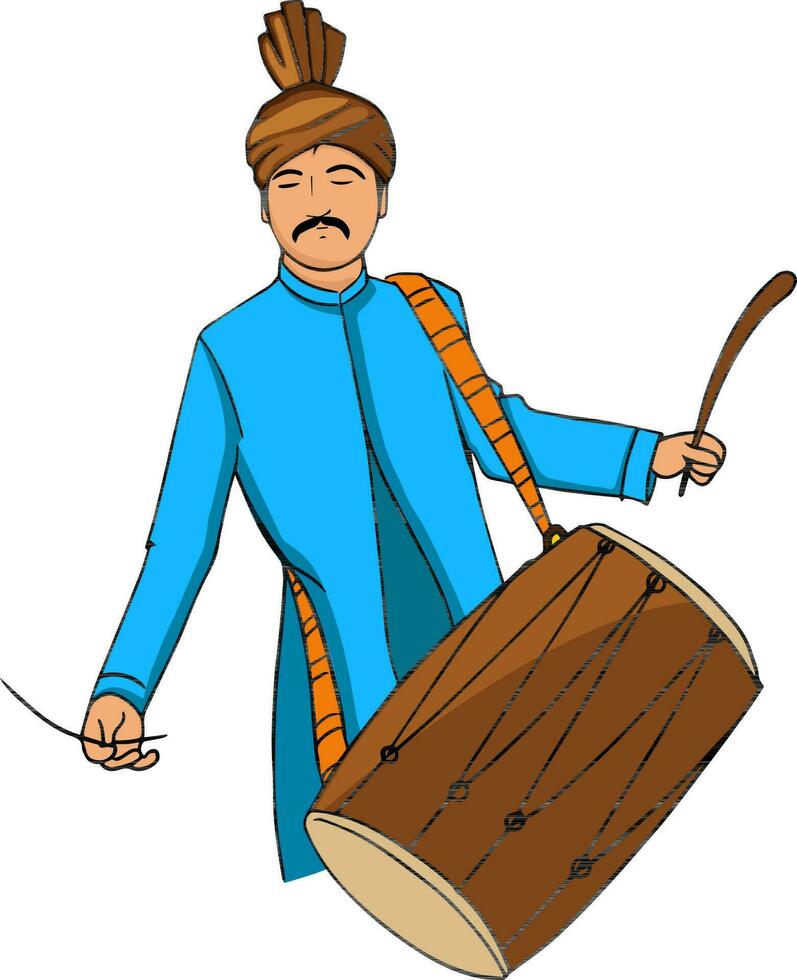 Young man playing drum. vector