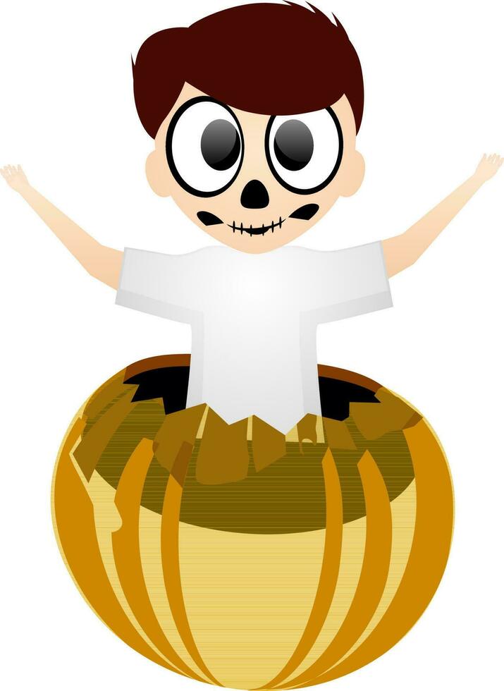 Scary boy with pumpkin for Halloween. vector