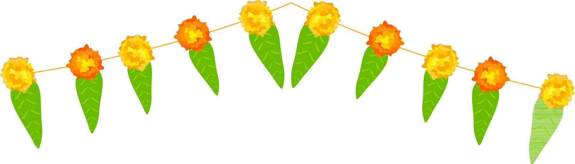 Garland of mango leaves and flowers. vector