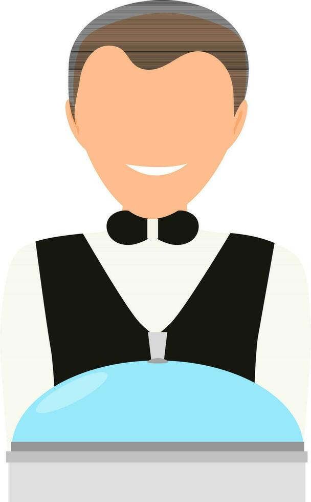 Flat illustration of waiter with serving tray. vector