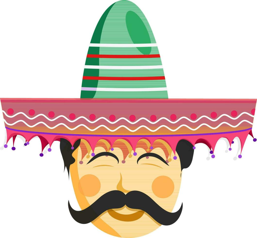 Character of man wearing mexican hat. vector
