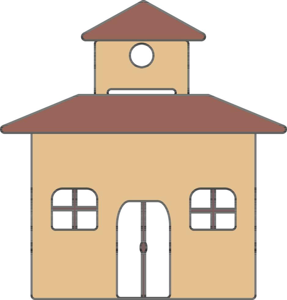 Brown and white building in flat illustration. vector