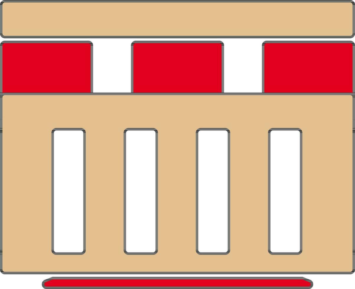 Red and white building in flat illustration. vector