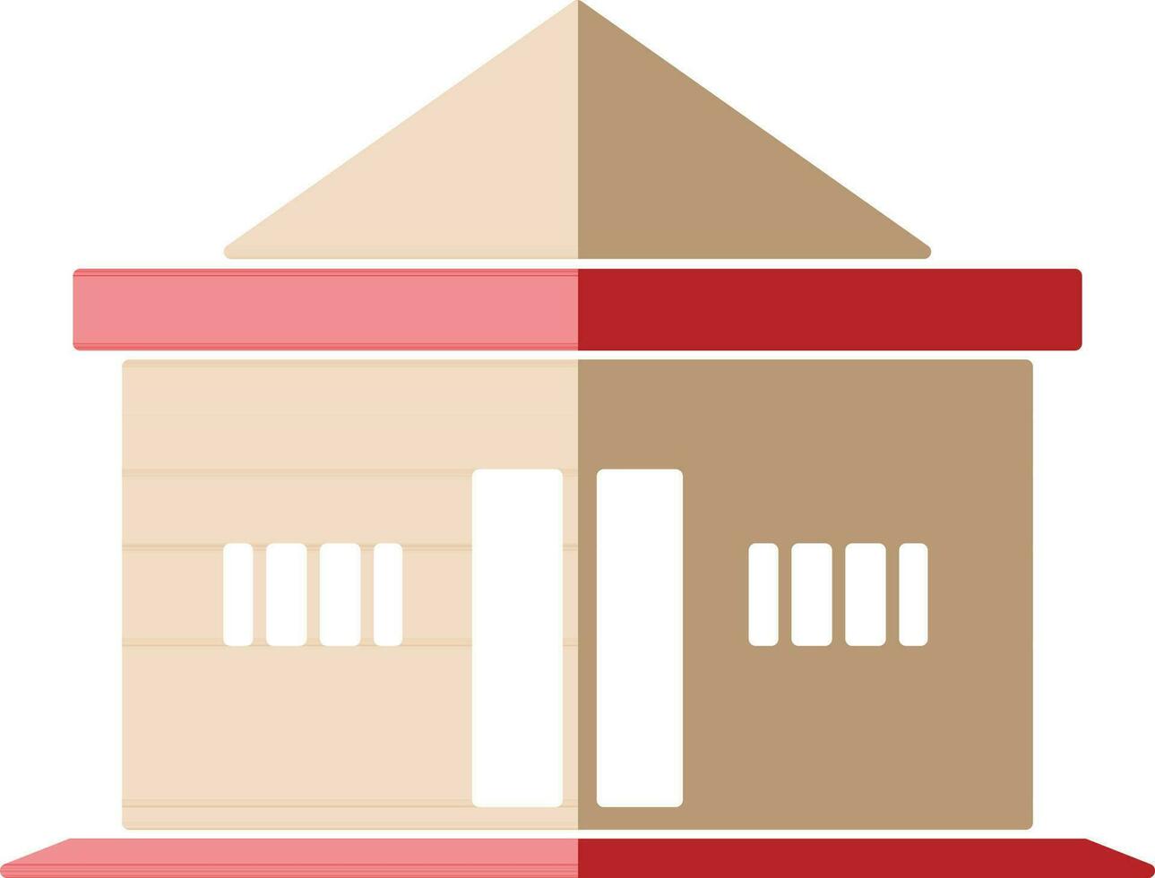 Shiny cream and red building in flat illustration. vector