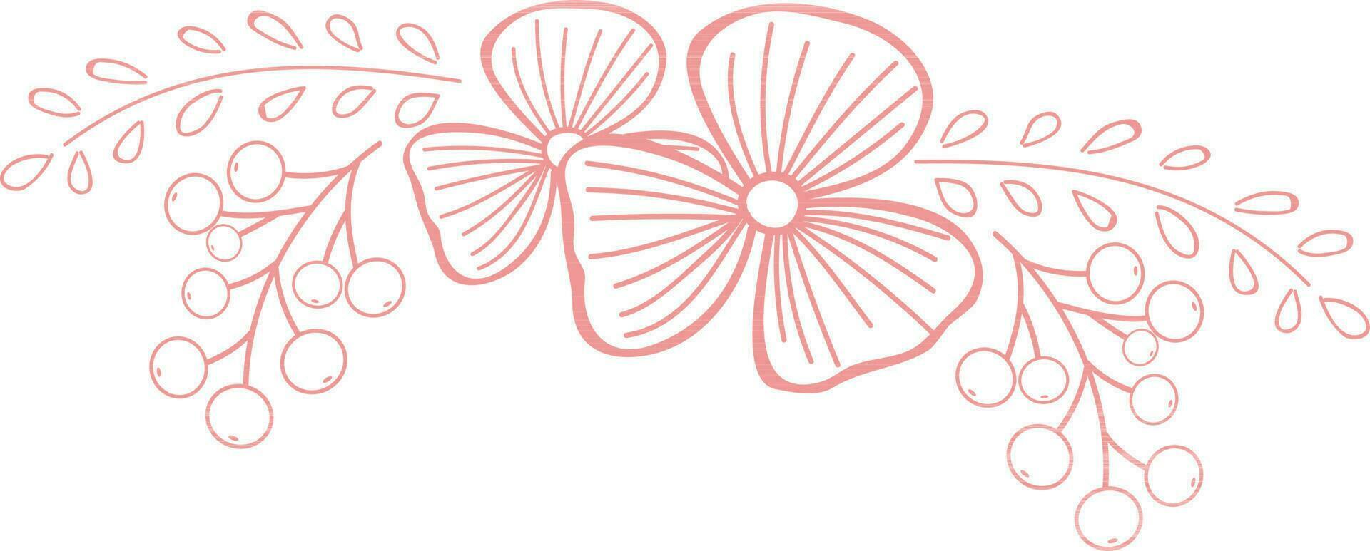 Pink floral design with leaves. vector