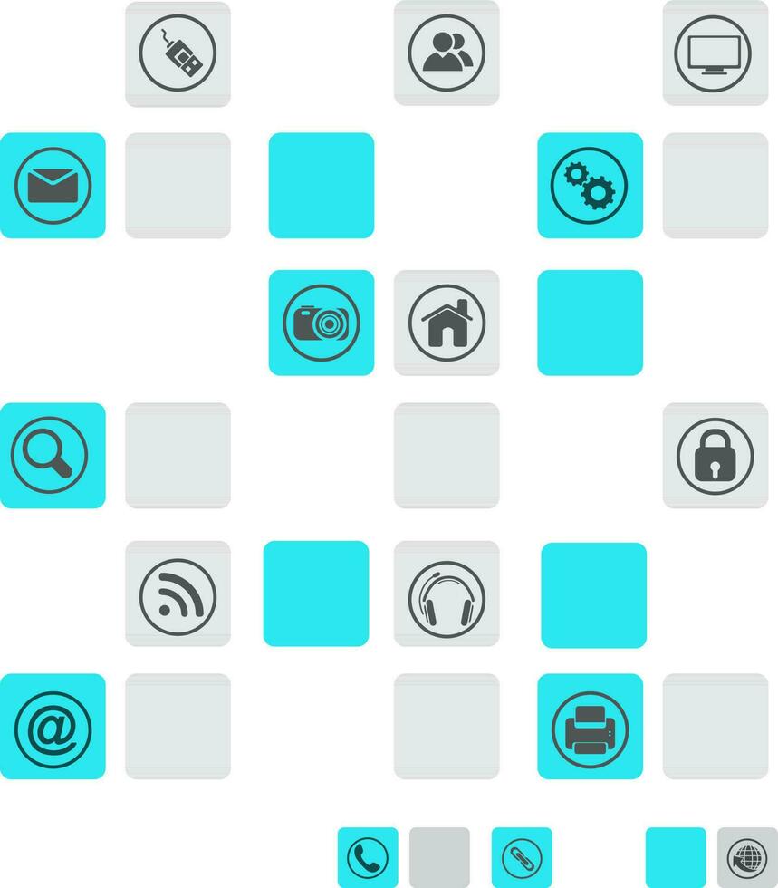 Flat web symbols on grey and sky blue squares. vector