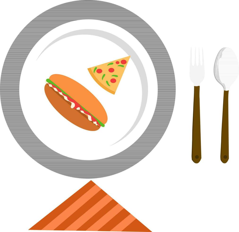 Food on plate with fork and spoon. vector