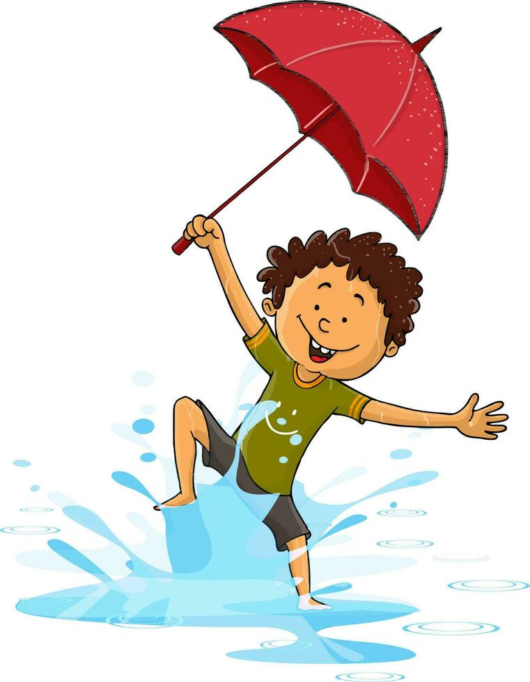 Cute happy boy holding an umbrella. vector